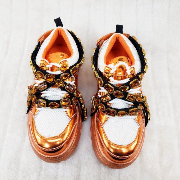 Chunk Fever Copper Orange Gem Strap Sneakers - Picture 4 of 11